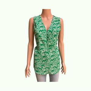 Rose & Olive Green Sleeveless Faux Wrap Floral Tank Top Medium